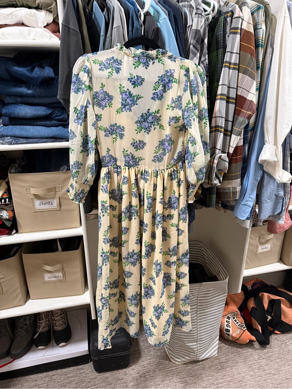 ASOS Cream Midi Dress with Blue Floral Print - Picture 2 of 3
